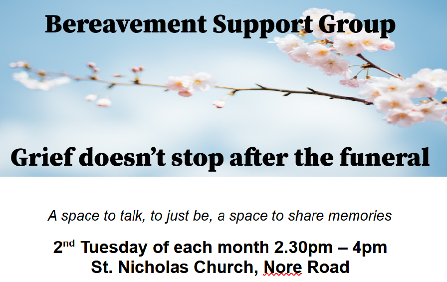 bereavement support group logo: grief doesn't stop after the funeral