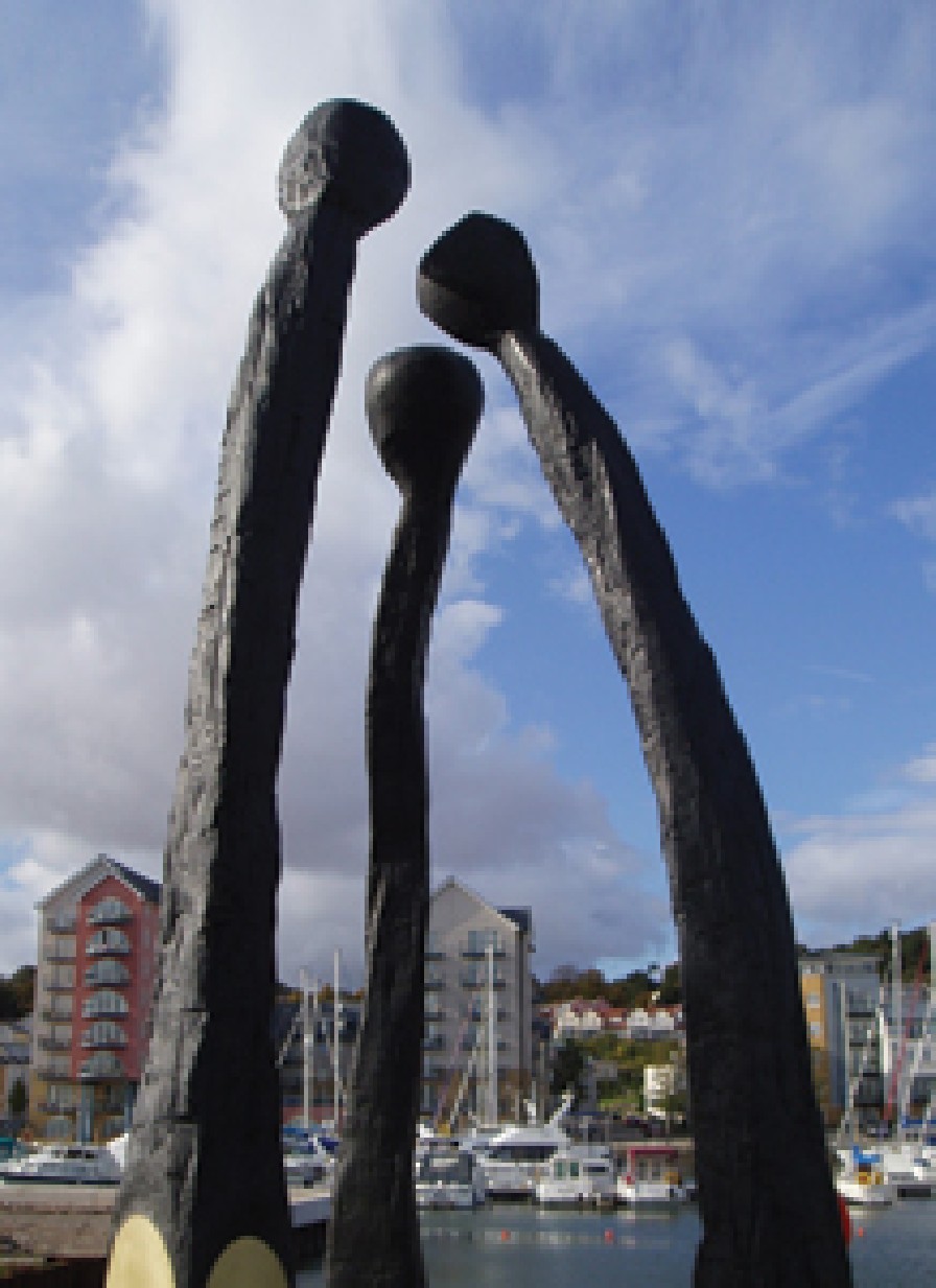 sculpture depicting three used matches to commemorate Portishead's heritage in phosphorous production